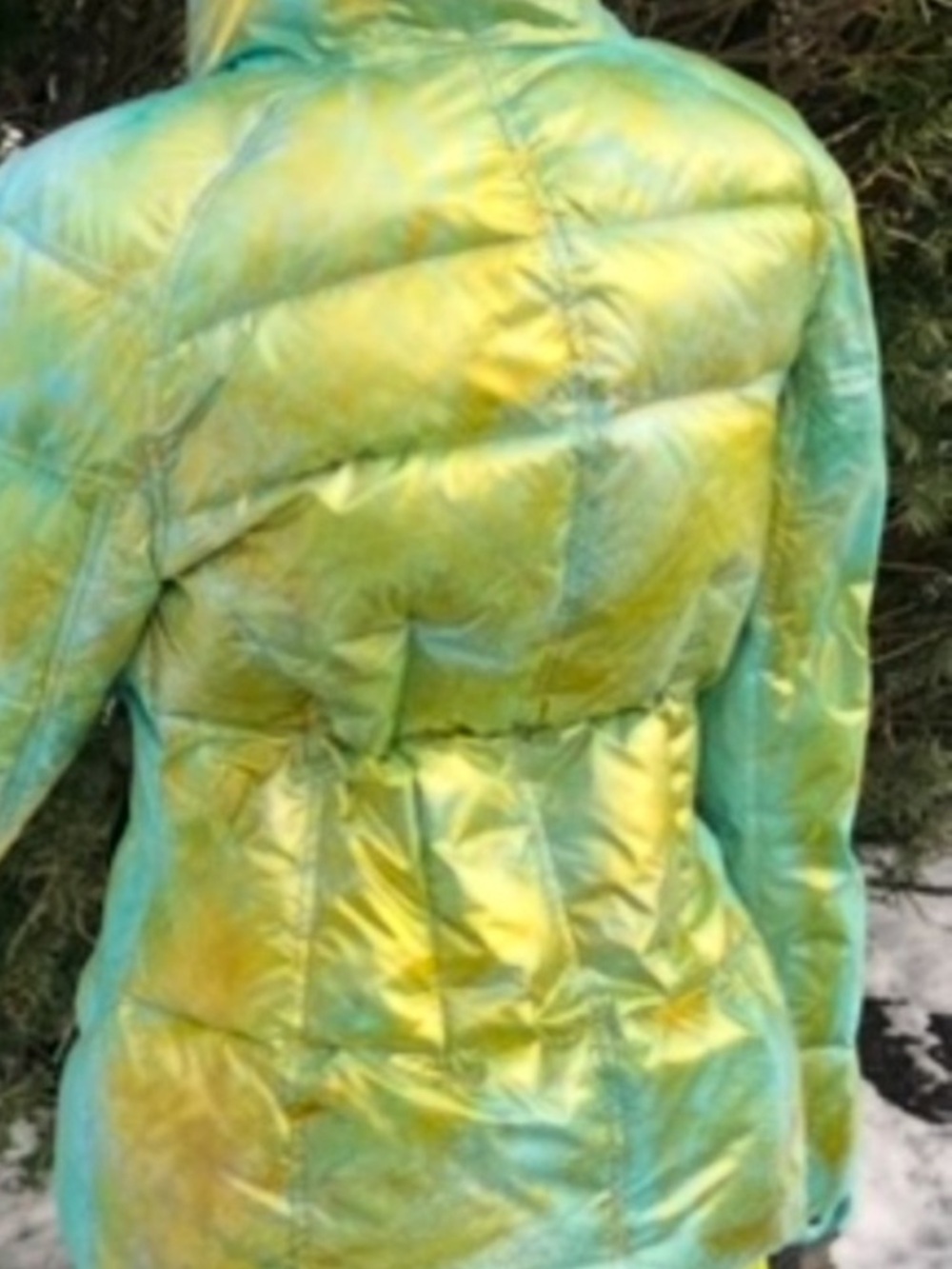 SAM. Turquoise Tie-Dye Puffer Jacket with Yellow Accents - Women